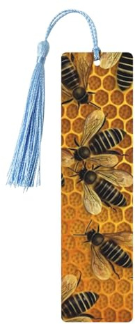 Holz-Lesezeichen für Männer und Frauen, Holz-Lesezeichen mit Löchern und Quasten, Vintage-Lesezeichen Bienen auf Bienenstock, hängende Anhänger, Ornamente, handgefertigte Bastel-Lesezeichen für