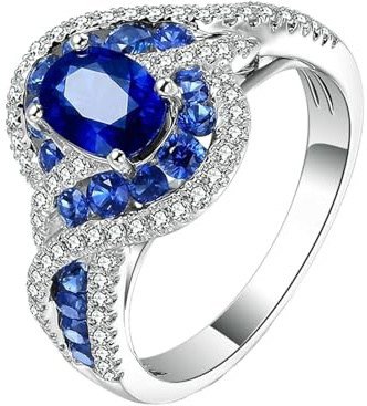 BCughia Verlobungsring Weißgold Saphir, 18 Karat Hochzeitsring Damen Halo Ring mit Saphir und Diamant 1.2 ct Trauringe Größe 51