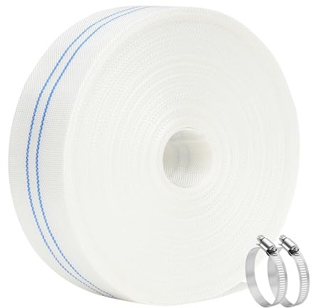 KOBAZ Lay Flat Discharge Hose with Clamps 38 mm x 20 m, Pool Backwash Hose Compatible with Submersible Water Pump, Sump Pump Hose Pipe for Swimming Pools, Filter Drainage, Pond Garden Water Transfer