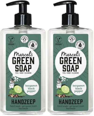 Marcel's Green Soap - Handseife Schwarzer Pfeffer & Bergamotte - Flüssigseife Spender - Vegan - 97% Biologisch abbaubar - 500 ml (Packung mit 2)