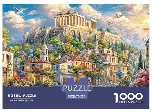 Antiker Tempel – Puzzle aus Recyclingkarton für Schulkinder – Griechische Stadt – 1000 Teile – Anspruchsvoll und knifflig – 70 x 50 cm