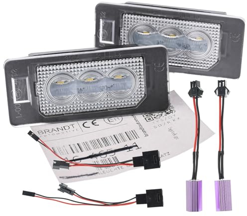 BRANDT Kennzeichenleuchten + Kabel CREE LED + Widerstand kompatibel mit SKODA FABIA II III 542 545 NJ3 YETI 5L SUPERB II 3T VW PASSAT B6 CC 3C 357 PORSCHE Panamera Turbo 970 Kennzeichenbeleuchtung
