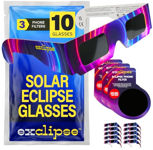 exclipse Sonnenfinsternisbrille – ISO 12312-2 & CE & UKCA-zertifiziert, Sichere Sonnenbeobachtung, AAS Zertifizierung 2026, Schutzbrille im Mehrpack