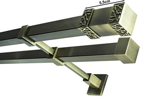 Sento 20/20mm Metall Gardinenstange Vorhangstange 2-läufig Messing Antik Romeo 280 cm (4 Stangen 140cm)