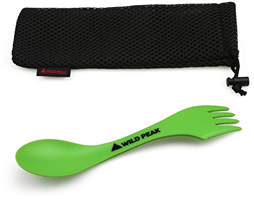 Wild Peak Plastic Spork - Lightweight & Strong All in one Spoon, Fork, Knife Cutlery with Optional Storage Bag ▲ (Spring Green, with Storage Bag)
