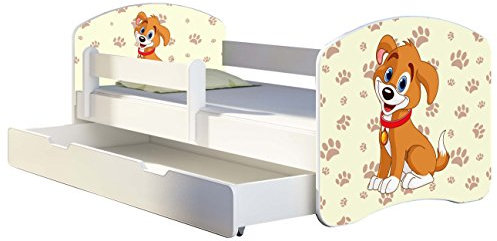 Kinderbett Jugendbett mit einer Schublade und Matratze Weiß ACMA II 140 160 180 40 Design (180x80 cm + Bettkasten, 11 Welpe)