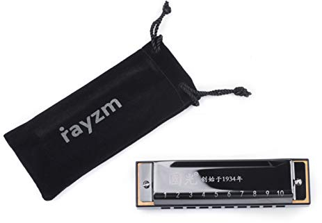 Rayzm Mundharmonika, Diatonische Mundharmonika, 10 Löcher, 20 Töne, Blues Harp Mundharmonika, für Erwachsene und Kinder, reaktionsfreudige Blätter Bronze Phosphor, Kamm aus Harz