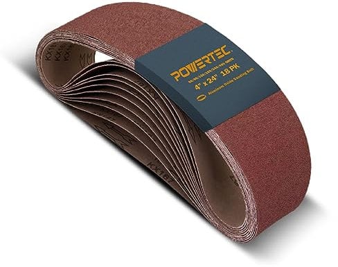 POWERTEC 4 x 24 Inch Sanding Belts, 3 Each of 60 80 120 150 240 400 Grits, 18PK, Aluminum Oxide Belt Sander Sanding Belt Assortment, Sandpaper for Makita Belt Sander (110008)