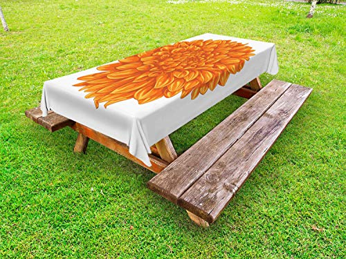 ABAKUHAUS Dahlia Nappe Extérieure, Dahlia Floral, Nappe de Table de Pique-Nique Lavable et Décorative, 145 cm x 305 cm, Orange