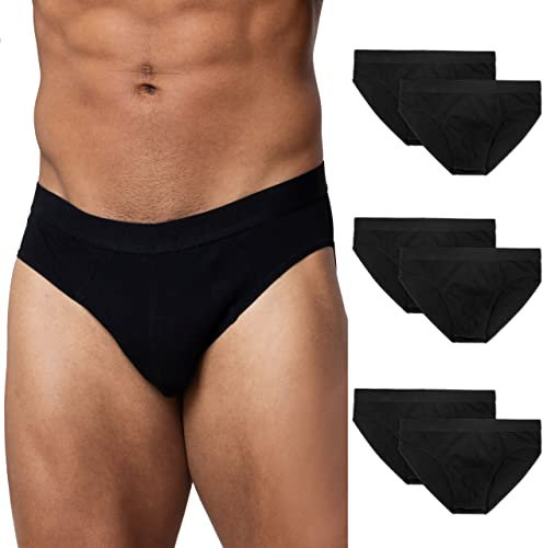 Snocks Unterwäsche Slip für Herren 6er Pack - Atmungsaktiver Bio-Baumwolle für Sport und Alltag - Unterhosen mit weichem und strapazierfähigem Bund - Gr.S, Farbe Schwarz