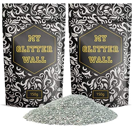 My Glitter Wall Wandglitzer für Emulsionsfarbe, 300 g, glitzernde Wanddekorationen, perfekt für Innen- und Außenbereiche (Silber)