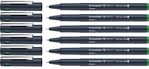 Schneider Pictus Fineliner (Strichstärke 0,05 mm, dokumentenechte Pigmentliner, metallgefasste Spitze, Gehäuse aus 85% recyceltem Kunststoff) 6er Pack, grün
