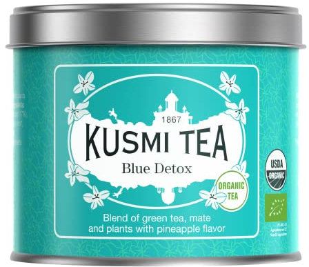 Kusmi Tea - Blue Detox Bio - green tea, maté and flavored plants pineapple - tea box metal 100g - approx. 40 cups
