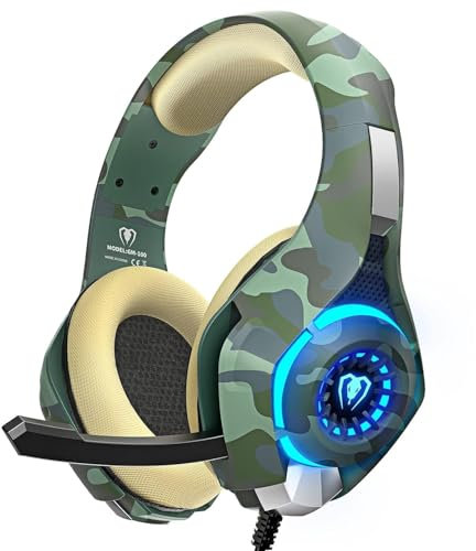 Gaming Headset für PS4 PS5 PC Xbox One, PS4 Headset mit Mikrofon Stereo Surround Sound Kopfhörer Noise Cancelling LED Lichter