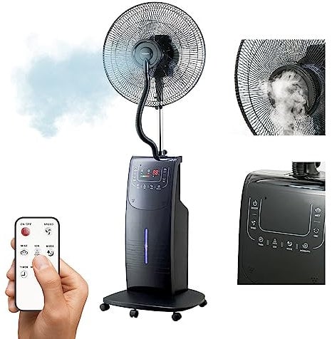 Wintem ATUM Ventilatore con Nebulizzatore e Ionizzatore - Display Touch, 3 Velocità, Telecomando, Timer 12h, Serbatoio 3L, Aroma e Repellente Zanzare