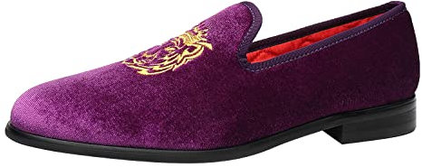 ELANROMAN Herren-Slipper, Samt-Stickerei, Penny-Party, Hochzeit, Abschlussball, Schuhe, Tiger lila, 42 EU
