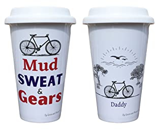 Cycling Sports Travel Mug Personalised - Gift for Cyclist Lover - Personalised Bike Thermal Ceramic Insulated Travel Mug (Mud Sweat & Gears)