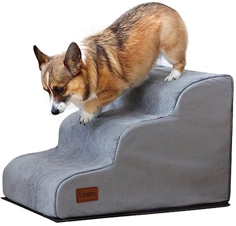 3 Tiers Foam Dog Stairs for High Bed, Easy to Carry with Handle Design, High Density Foam Dog Ramp for Small Dogs, Pet Steps for Older Dogs/Cats with Joint Pain, Ramp Stairs for Couch