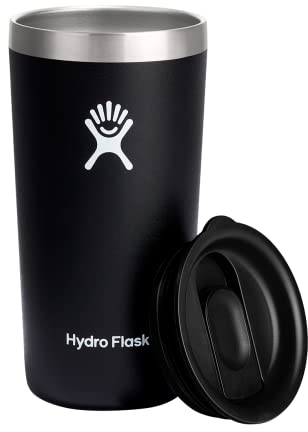 HYDRO FLASK - Thermobecher für Unterwegs 355 ml (12 oz) - Verschließbarem, Auslaufsicherem Eindrückdeckel - Doppelwandiger, Vakuumisolierter Reisebecher aus Edelstahl - Heiß & Kalt - Black