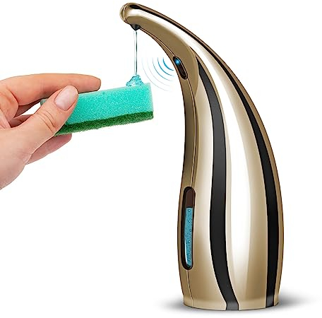 Mamiddle Seifenspender Automatisch 10.14oz/300ml Automatischer Seifenspender Berührungsloser Flüssigseifenspender mit Infrarotsensor für Bad Küche Waschbecken Hotel (Gold-Mit Tretlager)