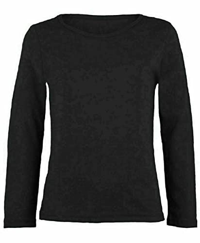 LUXFAB Kids Girls Boys New Plain Long Sleeve Basic Stretch Round Neck T-Shirt School Tee Top Size 2-13 Years Black