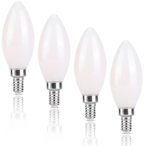 KINUR Candelabra Light Bulbs 40 watt Equivalent 4W 2700K E12 E12 Candelabra Bulb 40 watt Small Base LED Non-Dimmable 4Pack