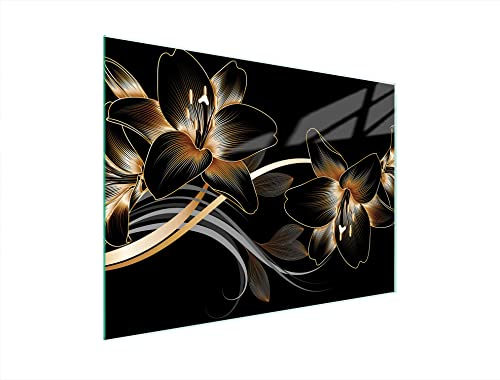 DarHaus Couvercle pour plaque de cuisson universelle en céramique, à induction, Planche à découper en verre 40 x 30 cm, protection anti-éclaboussures, plaque en verre, cuisine, Orchidée Noir