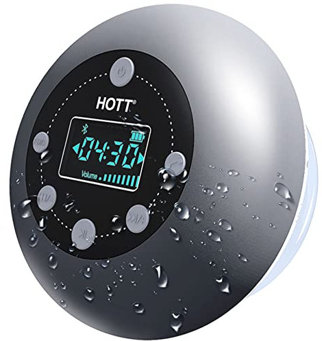 RALIRA Bedside Radio Alarm Clock, Waterproof Speaker Bathroom, Portable Bluetooth Speaker, Bathroom Suction Cup Wall Digital