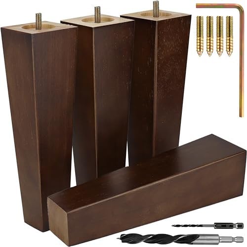 Braune quadratische Möbelbeine – Möbelfüße für Couch, Stuhl, Sofa, Kommode, Bett, Schrank, Ottomane – einfach zu installierende Holzbeine mit mitgeliefertem Montagezubehör und Anleitung (evtl. nicht