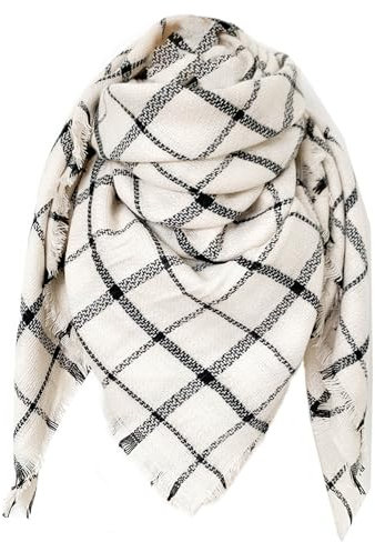 FIFTHAVE Écharpe Chale Femme Cachemire Châle Grand Plaid Tissu Glands Foulard Oversize Ponchos Carreaux Shawl Automne Hiver et Capes Acrylique Souple Chaud Scarf Blanc