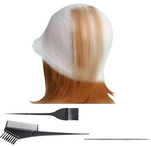 Silicone Highlight Cap Kit, Highlighting Cap with Hook Hair Dye Comb Brush, Professional Highlighting Cap and Hook Kit for Women Men