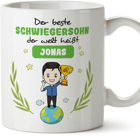 Mugffins Tassen Personalisieren mit Spruch für SCHWIEGERSOHN - Auf Deutsch - der Beste der Welt - 11 oz / 330 ml - Individuell Anpassbar Geschenk