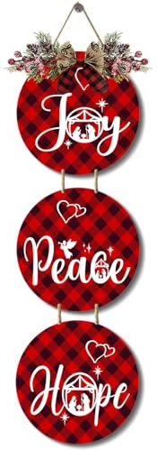 Horienteeon Buffalo Plaid Christmas Joy Peace Hope Wreath Door Sign 3pcs Rustic Christmas Decor Joy Signs For Holiday Xmas Garage Door Wall Decorations Indoor Outdoor 20,3 x 68,6 cm