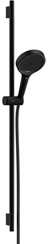 hansgrohe Rainfinity - wassersparendes Duschset (EcoSmart), Sparduschkopf, Brausestange 90cm, Halterung, Designflex Brauseschlauch 160cm, Duschbrause mit 3 Strahlarten, runde Kopfbrause, Mattschwarz