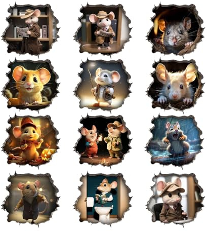 Imtrub 12 Stück Leuchtaufkleber Lustige Wandtattoo, Interessantes Mausloch Wandtattoo Maus in einem Loch, Realistische PVC Wandsticker Aufkleber für Haus Wohnzimmer Bücherregal
