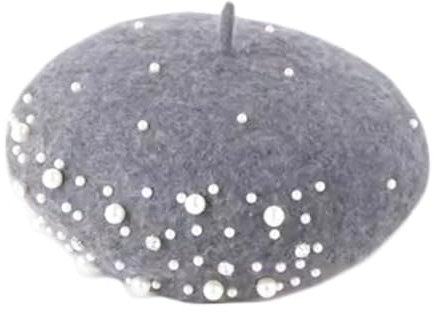 PURFANREE Baskenmütze für Damen und Mädchen, Perlen, Strass, Wolle, französische Baskenmütze, Winter-Künstler, Malermütze, Beanie-Mütze, GRAU, Einheitsgröße