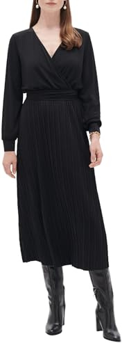 CAROLL Robe mi-longue fluide col cache-cœur noir 38