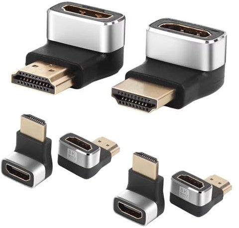 8K HDMI Adapter Right Angle 6-Pack, 90 Degree and 270 Degree Male to Female Connector, HDMI L Shape Extender Converter, Supports 8K@60Hz，4K@120Hz