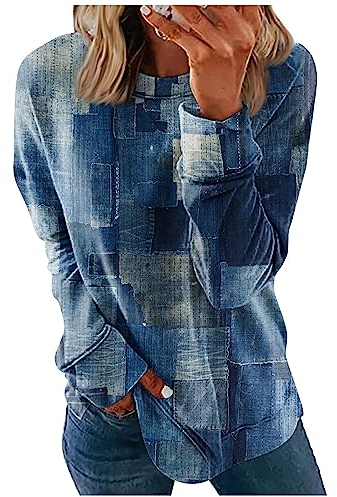 LSAltd Silvester Outfit Damen Jeans Gefüttert Damen Damenpullover Langarm Winter Sweatshirt Damen Ohne Kapuze Pulli Warmer Pullover Damen Damen Jacke for Women Damen Flauschig（3-Dark Blue,5XL）