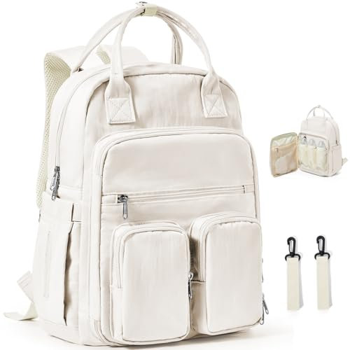 WEPLAN Baby Wickeltasche Rucksack, Großer Wickelrucksack Multifunktional Große Kapazität Babytasche Wickelrucksäcke Babytaschen für Mama und Papa Wickeltaschen mit Kinderwagengurten,Beige