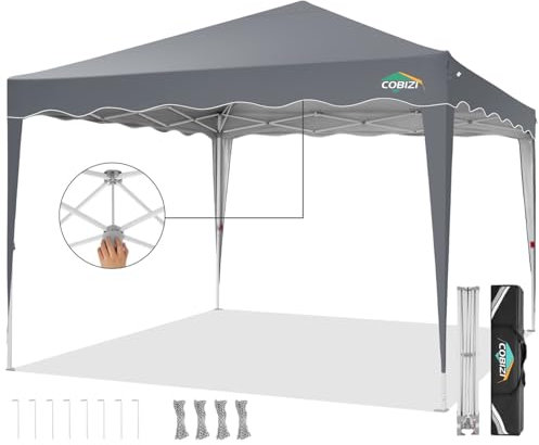 COBIZI Tonnelle Pliante 3x3 Imperméable, Anti-UV Barnum Pliant 3x3 Professionnel, 275CM Robuste Tonnelle de Jardin Exterieur avec Motif de Vagues, pour Camping, Plage, Fête, Festival, Bière(Gris)