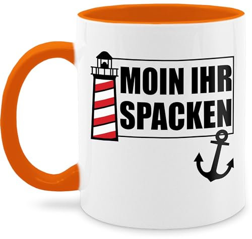 Tasse Tassen 325ml - Statement - Moin ihr Spacken Leuchtturm - 325 ml - Orange - kaffeetassen nordsee kaffetassen sprüche statements spacken. fanmug statement-tasse frohes neues jahr kaffeetasse