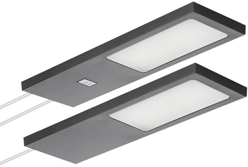 SOTECH 2er Set LED-Möbelleuchte GIULIA II mit/ohne Sensor schwarz, 4000K neutralweiß inkl. Trafo & Verteiler Unterbauleuchte Schrankleuchte Vitrinenbeleuchtung