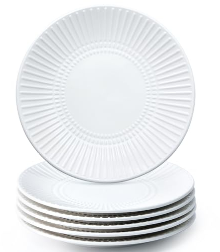 NUTRIUPS Platos Llanos Blancos, Juego de 6 Platos Ceramica, Platos Servicio para Aperitivos, Pastas, Ensaladas, Bocadillos, Filetes, Apto para Microondas, Horno y Lavavajillas (21,5 cm-juego de 6)