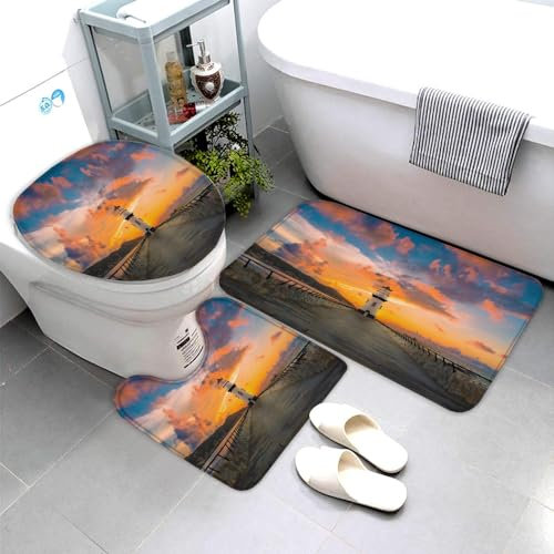 VIMOOR Leuchtturm Badezimmerteppich Badematte rutschfest 3-teiliges Weiche Mikrofaser Badvorleger Schnelltrocknende Absorbierender Badteppich Waschbar Duschvorleger Bath Mat,50 x 80 cm