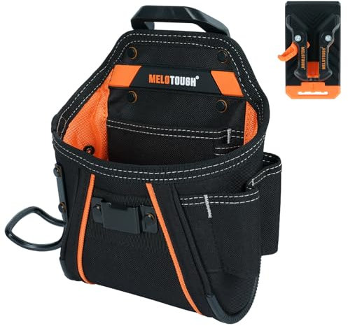 MELOTOUGH Quick Detach Belt Clip Tool Pouch Tool Belt Pouches Utility Tool Organizer Pouch with Hammer Holder for Electrician,Carpenter,Construction,Technician(Orange)