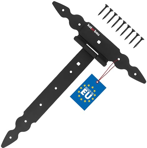 KOTARBAU® Charnière en T de 300 mm en Acier noir | Charniere Porte Lourde | Penture | Charniere Portail | Charnière Porte Lourde | Penture Volet Bois | Charnieres | Charniere Noir | Charnières