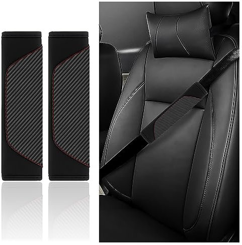 2 Stück Gurtpolster Auto - Carbonfaser-Sicherheitsgurt Polster für Schulter Schutz & Auto Deko - Universelle Auto Zubehör Innenraum Autogurt Polster für Auto LKW SUV Wohnmobil (Schwarz)