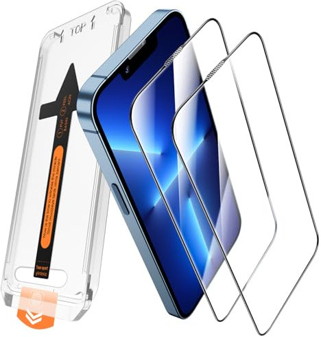 JEHOO 2 Pièces pour iPhone 13 Pro Max/14 Plus Verre Trempé, Dépoussiérage Automatique, Une Touche Installation de Vitre Protection d’Écran Film, Kits d'Outils d'Alignement Automatique, Sans Bulles