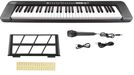 Elektronisches Klavier Mit 61 Tasten Multifunktionales Keyboard Digitalpiano Mit Notenständer/Mikrofon Für Anfänger(Black)